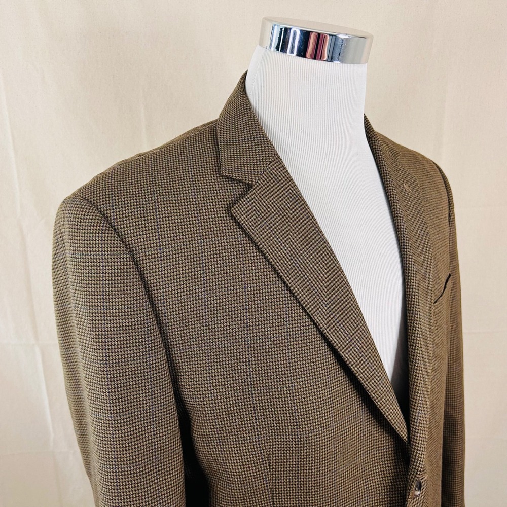 IZOD 42S Sport Coat Brown Houndstooth Two Button Double Vented Poly Rayon